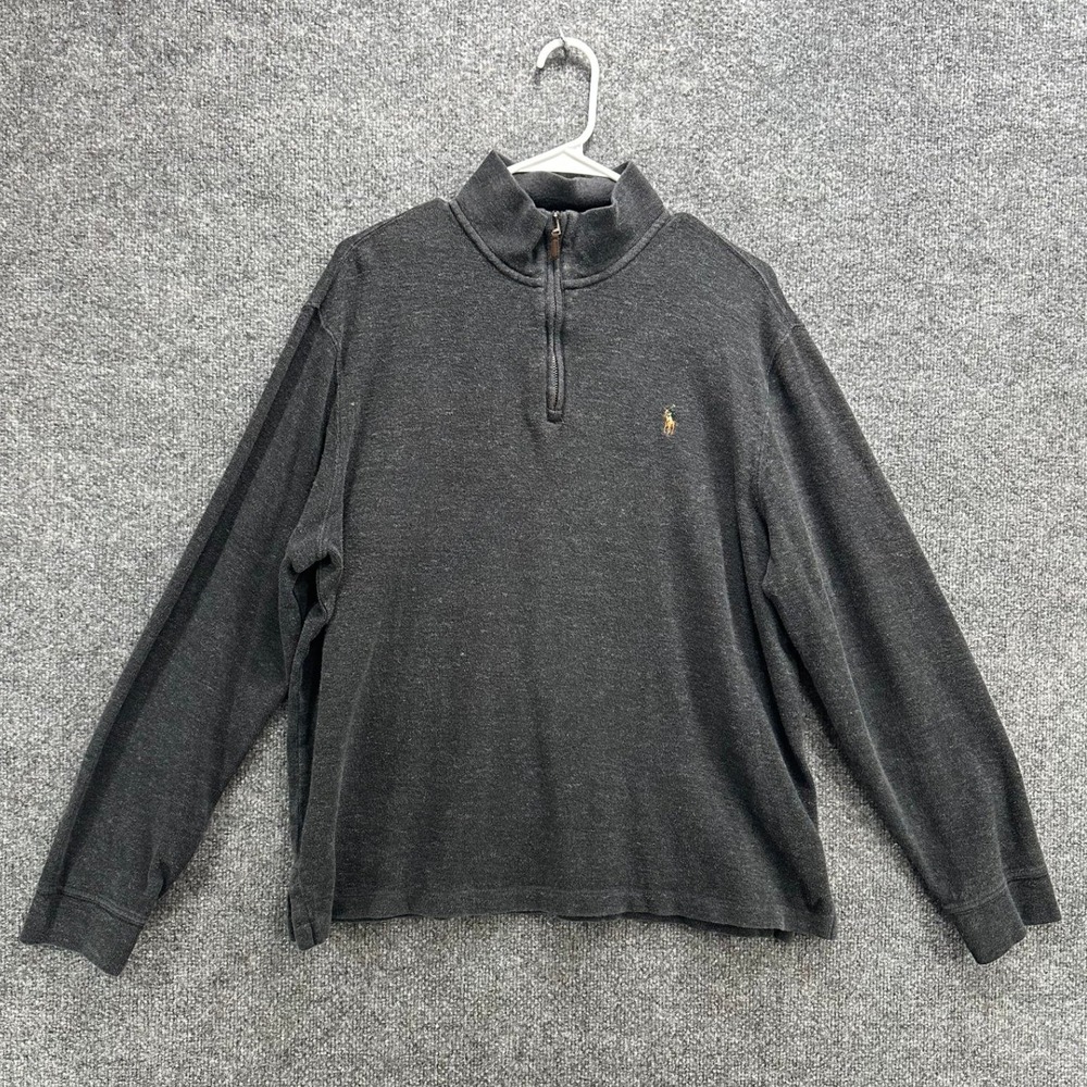 Polo Ralph Lauren Mens Large Charcoal Gray Estate Rib Quarter Zip Pullover